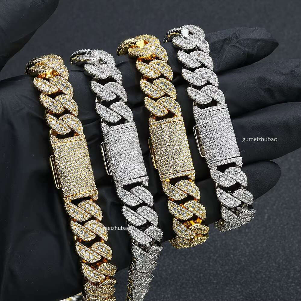 NUOYA 14MM Miami Cuban k Chain Necklace Custom Iced Out Dia Sier Plated Hip Hop Jewelry
