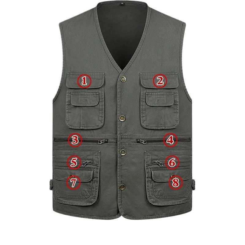 Men Outdoor Cargo Vest Multi-pockets Solid Color Fishing Vest Director Reporter Work Waistcoat Photography Casual Vest Jacket X250403