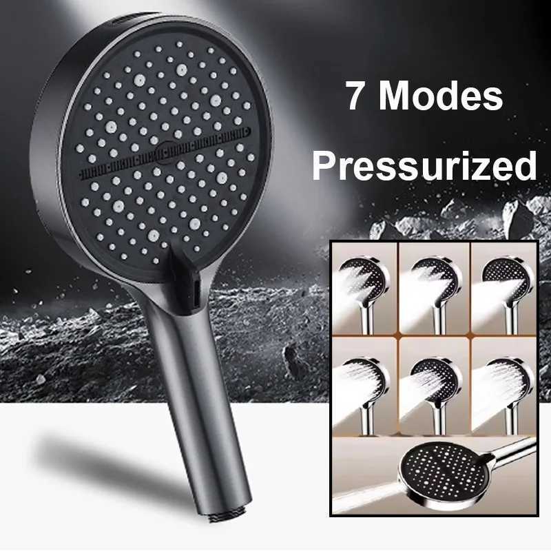 New 7 Mode Adjustable Shower Silver Black Large Flow Shower High Pressure Water Saving Shower Faucet Bathro Accessory Y251103