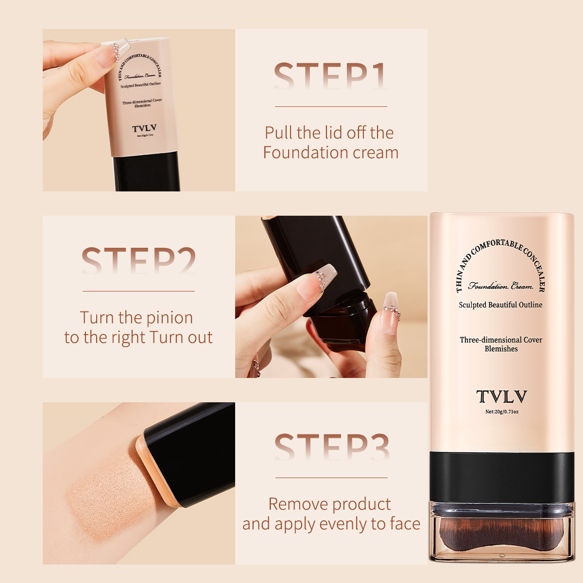 TVLV Eraser foundation make-up Stick Moisturizing Light concealer Brightening Skin Tone Lasting Makeup Double foundation make-up 250217