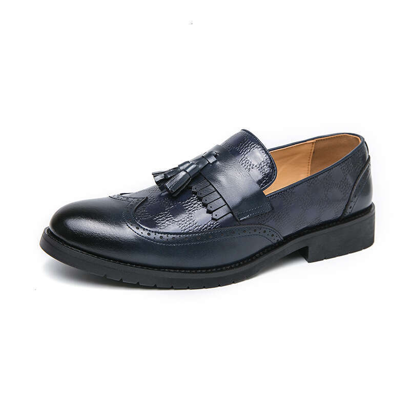 Large size tassel leather for men, 2024 Spring and Autumn new business dress square grid men's shoes, groom's wedding shoes