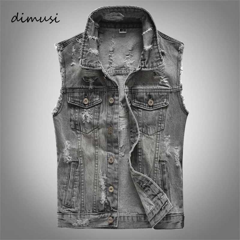 DIMUSI Spring Vintage Design Mens Denim Vest Male Retro Sleeveless Jackets Men Ripped Hole Button Jean Waistcoats Clothing 5XL X250403