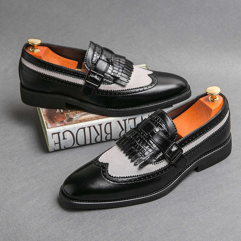 Men's in plus size, new casual fashionable trend, Blok pointed leather shoes, British style groom's wedding shoes