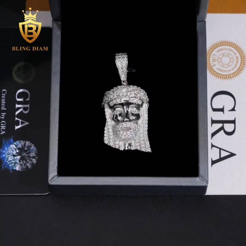 Hip Hop Jewelry Mini Jesus Pendants Gra Certificate Moissanite Iced Out Diamond Charms Pendant 925 Sterling Silver
