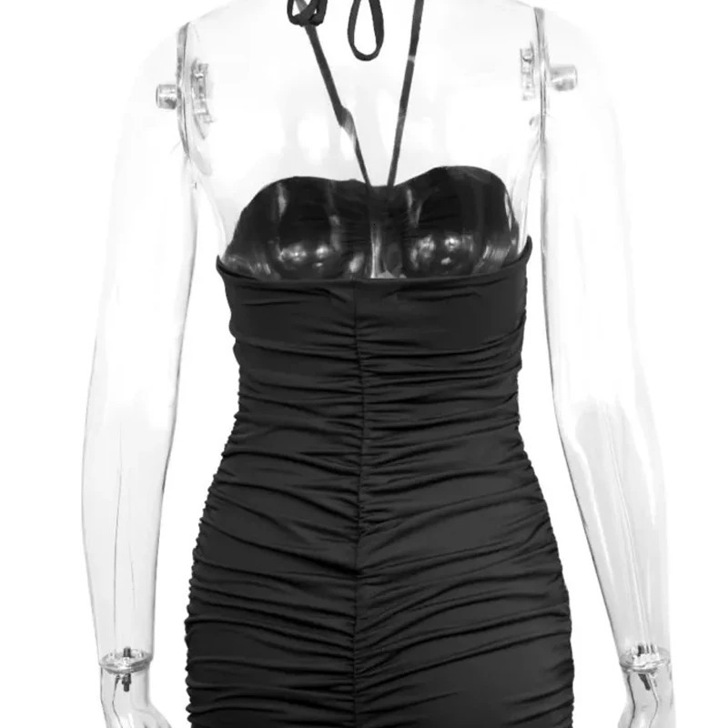 Womens summer sleeveless open top short tube sexy suspender collar tight fitting dress club evening 250403e
