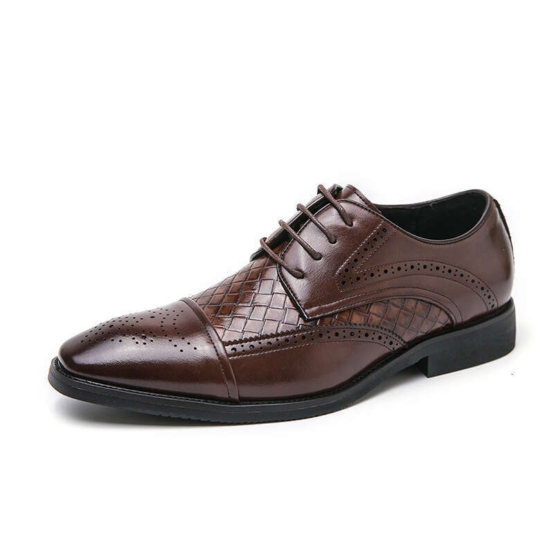 Large Men's Leather 2024 Spring and Autumn New Blok Carving Weaving Business Dress Groom Wedding Shoes