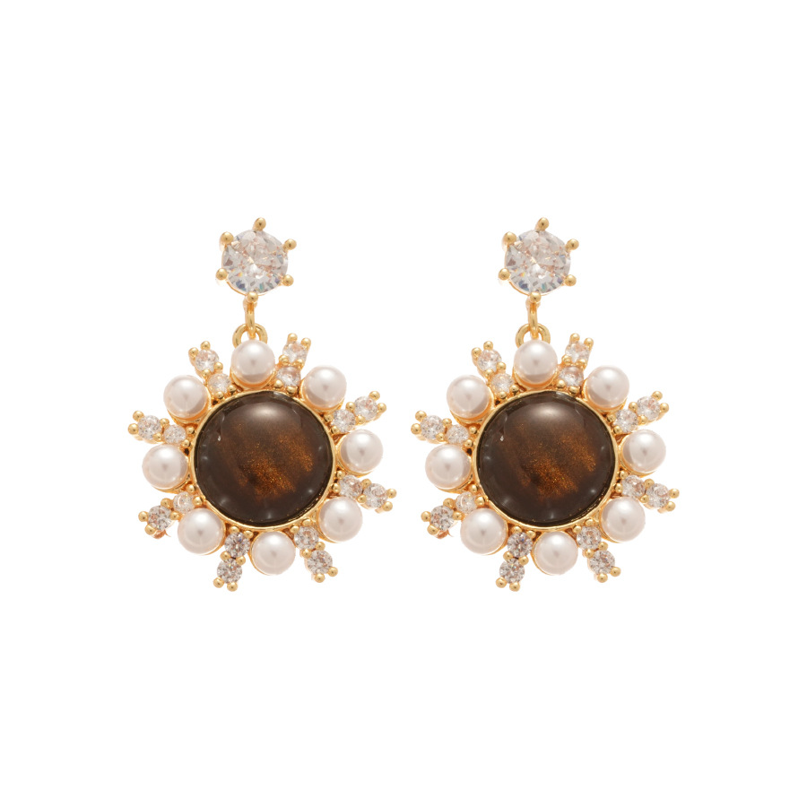 Silver Needle Tiger Eye Stone Pearl Zircon Vintage Melad for Women Simple Versatile Earrings with a Sense of Design Niche - view 8