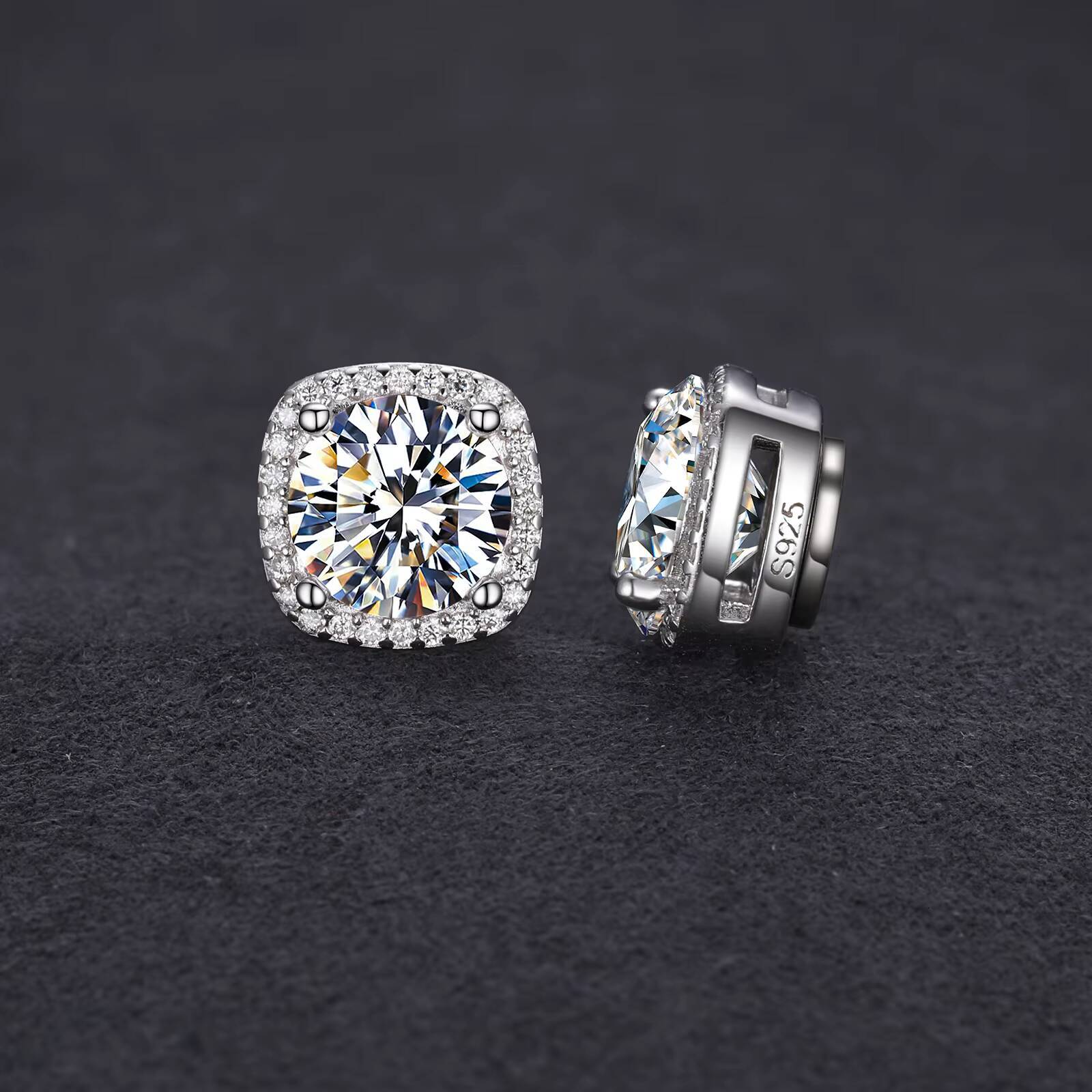 Pass Diamond Tester 5mm 65mm 8mm Moissanite Magnetic Earrings 925 Sterling Silver Mossanite Diamond Halo Stud Earrings for Men