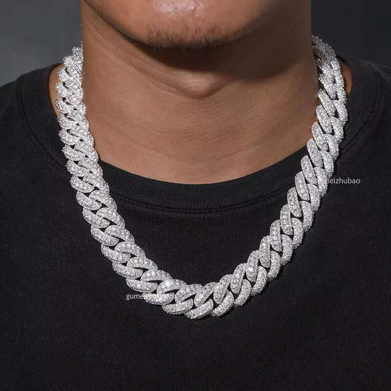Sier Plated Mens Hip Hop High Quality 15mm 18mm Iced Out Moissanite Cuban Chains Necklace for Men
