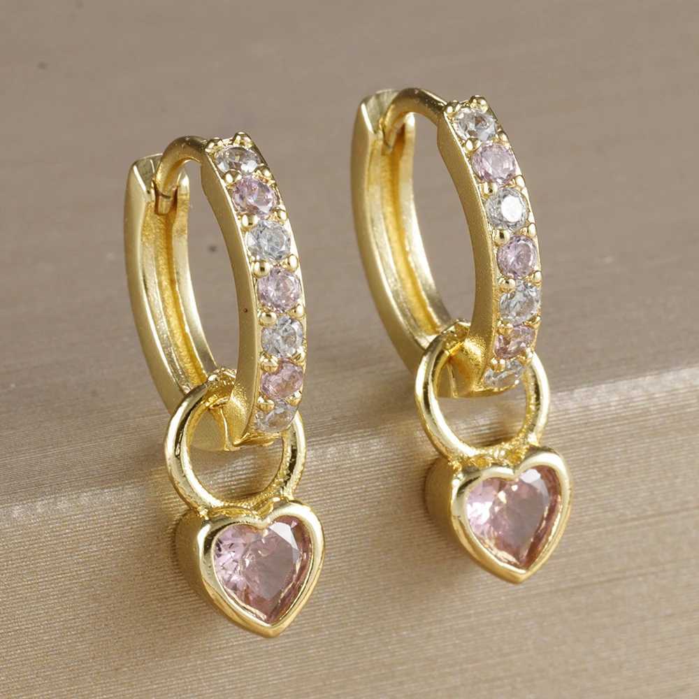 2PCS Luxury Colorful Heart Pendant Earrings Exquisite Multicolor Zircon Stainless Steel Hoop Earrings for Women Fashion Jewelry C251103