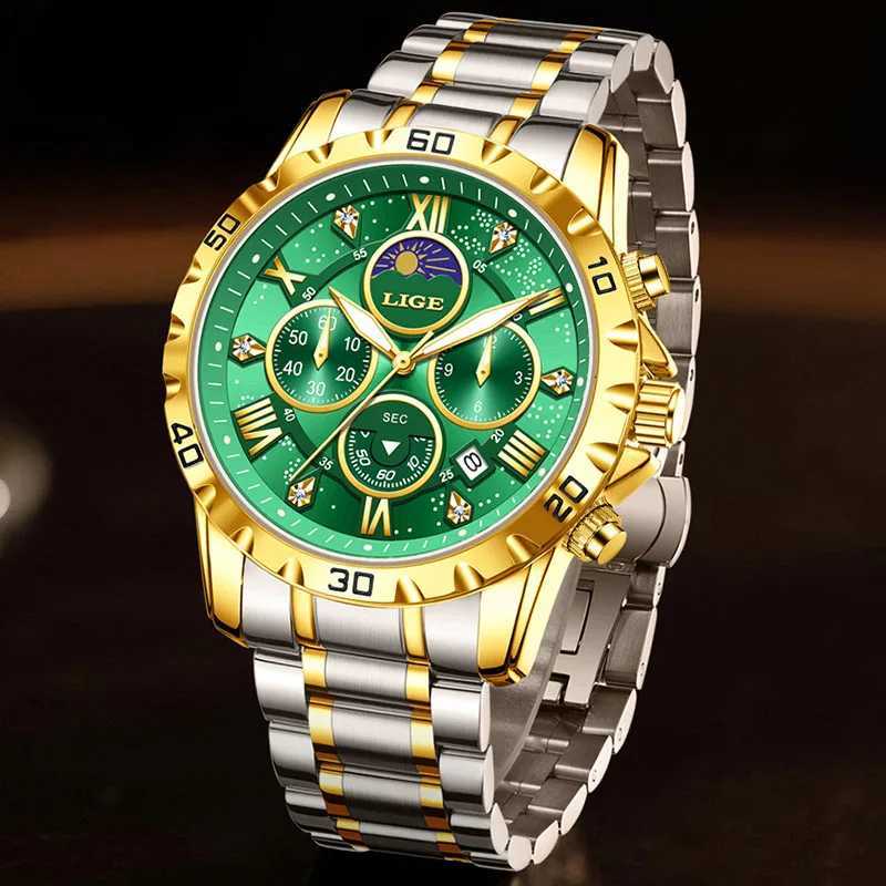 LIGE New 24 Hour Moon Phase Men Watch Fashion Business Watch Men Top Brand Luxury Luminous Waterproof Quartz Chronograph MaleW251104