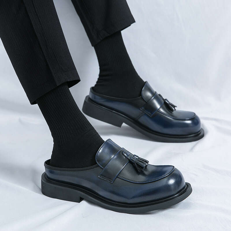 Large Summer New Casual Fashionable Men's Half Dragged Shoes Trendy Set Foot Cap Leather Trailer