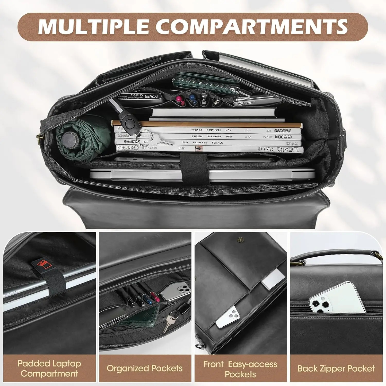 RAINSMORE Vintage Men Messenger Bag Waterproof Leather Briefcase Laptop Large Capacity Satchel Business College Shoulder y251110