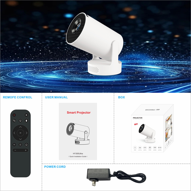 HY300 Ultra Projector 4K Wifi6 Android 11 250 ANSI Dual WIFI Allwinner H713 BT5.4 720P Home Cinema Sound Speaker Protable Mini Projetor
