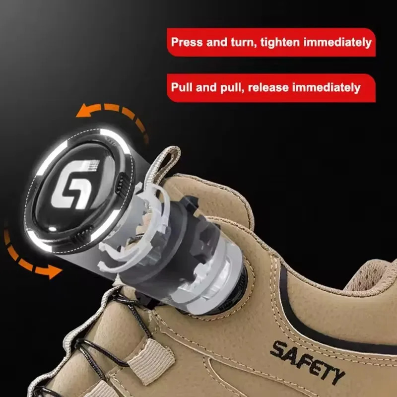 Men Rotating Button Labor Protection Shoes Antismash Anti Puncture Safety Shoes Work Boots Steel Toe Shoes Indestructible Shoes 251030