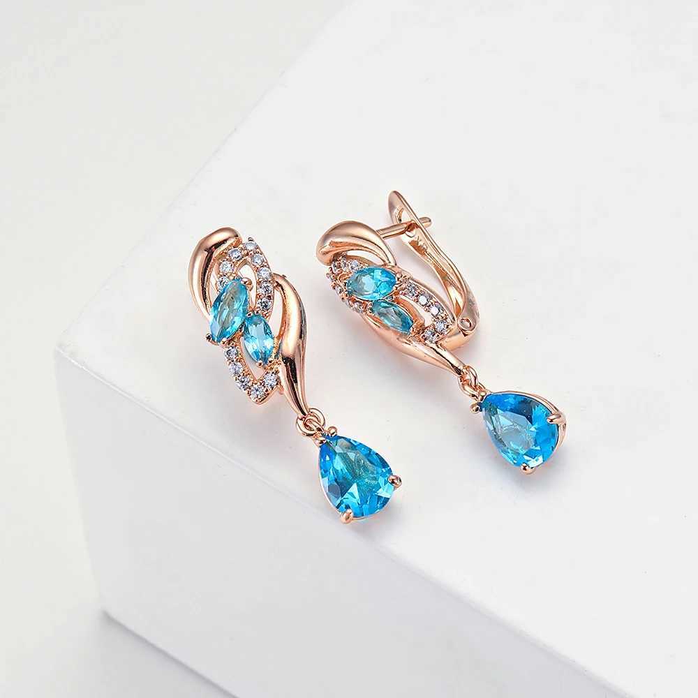 Hot Sale Drop Earrings Quality Cubic Zirconia Rose Gold Plated Pink Blue Woman Crystal Earring Fashion Jewelry C251103