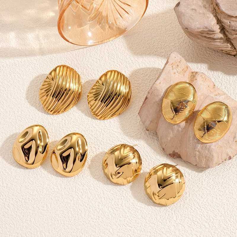 Geometric irregular texture stainless steel pendant earrings suitable for women oval ballshaped ladies earrings jewelry gift C251103