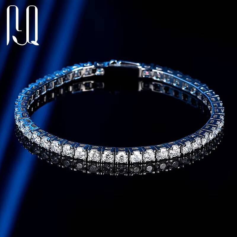 PYQ 3mm 4mm Womens 925 Sterling Silver Tennis Chain Bracelet with Spring Clasp VVS GRA Round Mossanite Moissanite Bulk Jewelry