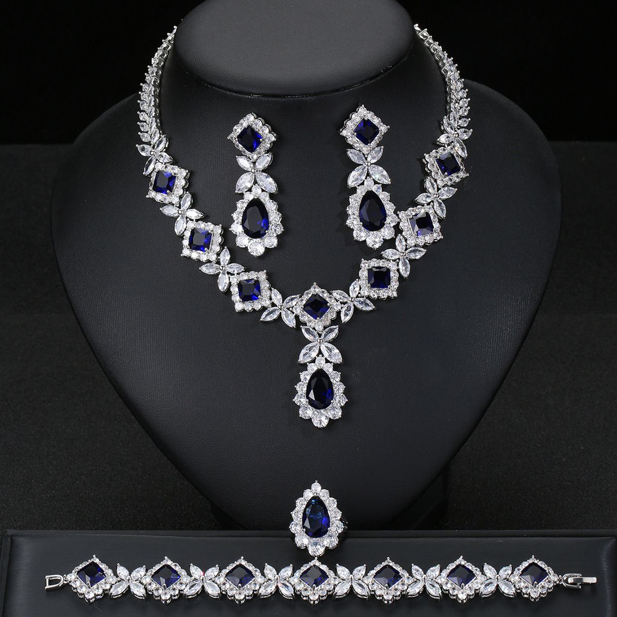 Home 4-piece Dubai Cubic Zirconia Flow Su Grand Bridal Necklace Wedding Party Jewelry Set 241115