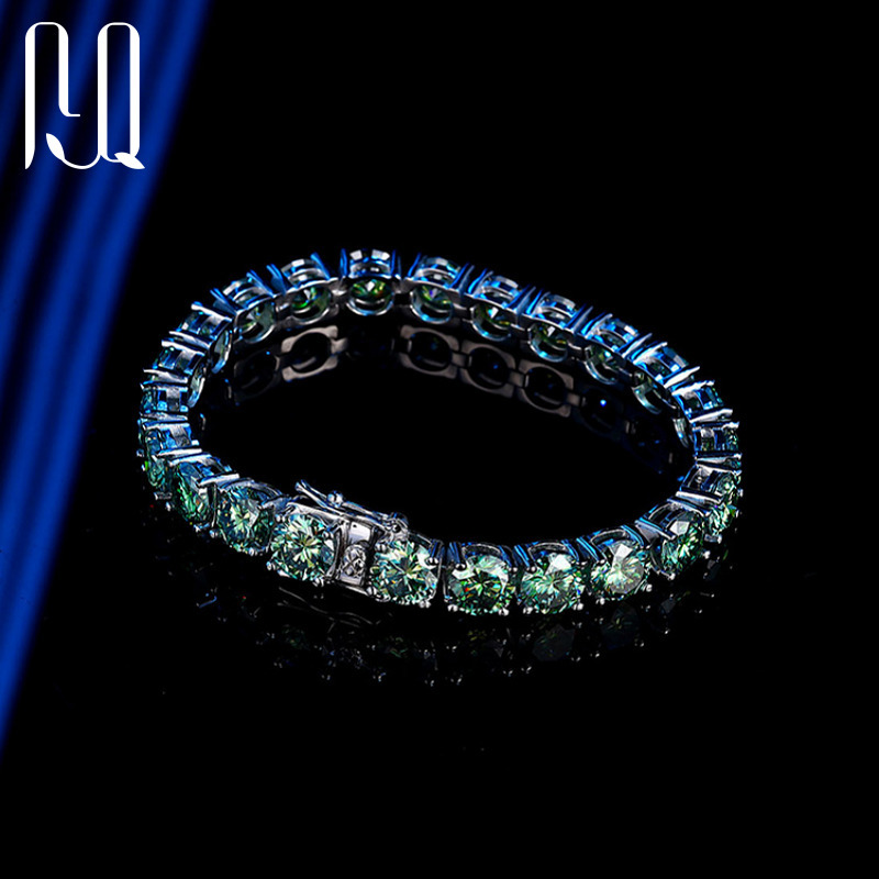 34565mm Summer Color Blue Green Moissanite Tennis Bracelet 925 Sterling Silver Tennis Bracelet Green Moissanite Tennis Chain