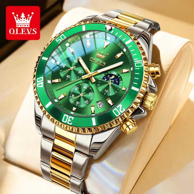 OLEVS 2870 Mens Watches Moon phase Steel Calendar Chronograph Original Quartz Watch Big Rota Dial Luxury Sports WristwatchesW251104