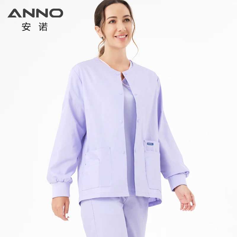 ANNO Long Sleeve Nurse Jacket Out Coat Doctor Shirt Women Men Nursing Uniform Top Hospital Clothing Work Wear J251103
