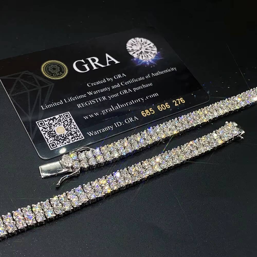 Hip Hop Jewelry 2 Rows Tennis Bracelet Jewellery VVS 3mm Moissanite 925 Sterling Silver Tennis Chain