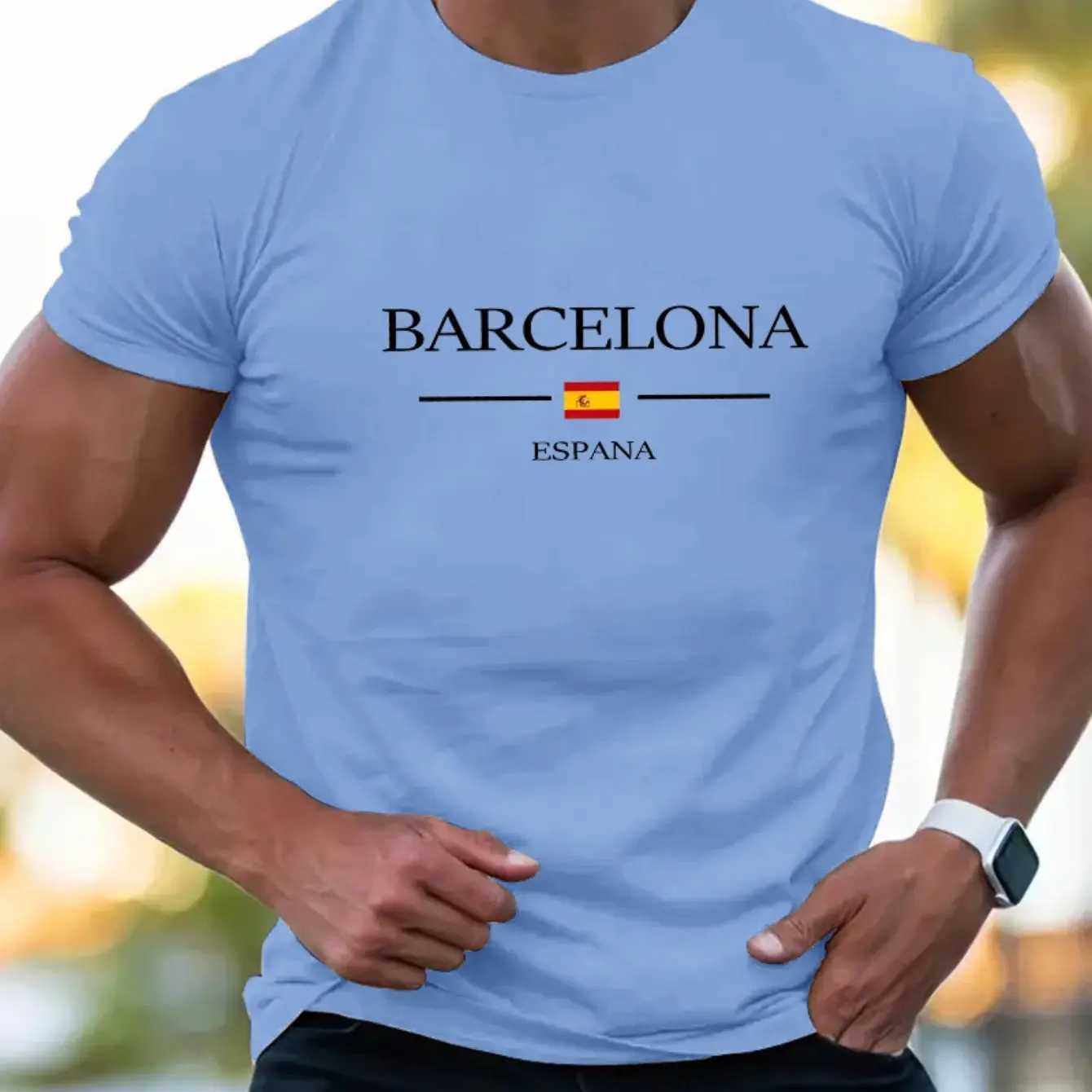 Summer mens oversized mens casual loose plus size Barcelona letter printed round neck short sleeved T-shirt top W250402