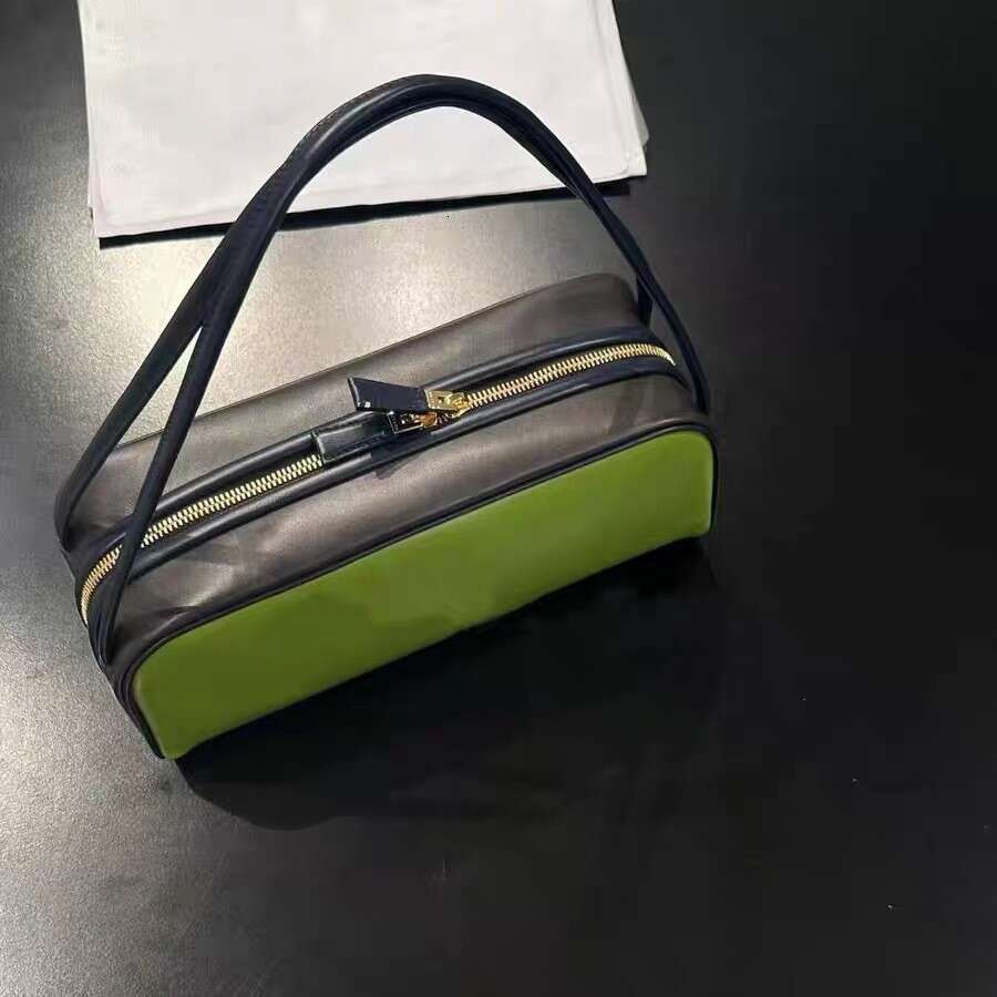 Green Underarm Bag New Contrast Color Genuine Leather Pa Handbag Women's High-end Shoulder Commuting