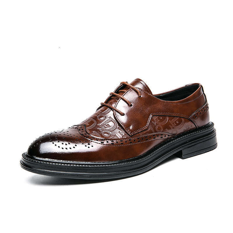 Oversized Youth Solid Color Flat Style Lace up Pointed Leather Men's Fashion Casual Single Shoes