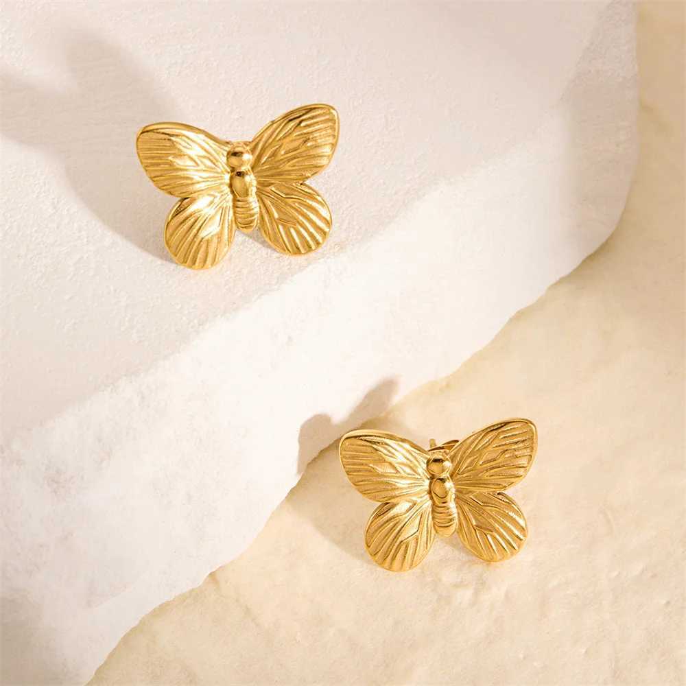 1 Pair Punk Butterfly Shape Stud Earrings Female Gold Color Stainless Steel Earrings for Women Party Jewelry Gift C251103
