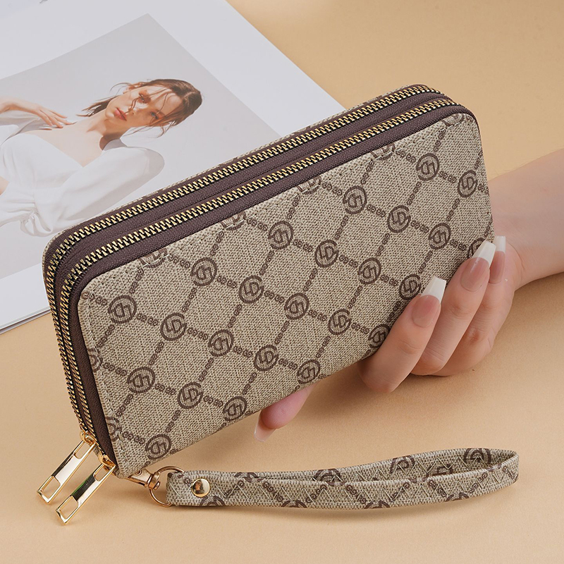 Explosive Double Zipper Retro Vintage Floral Long Wallet for Women, Large Capacity Handbag, Handheld Phone Bag