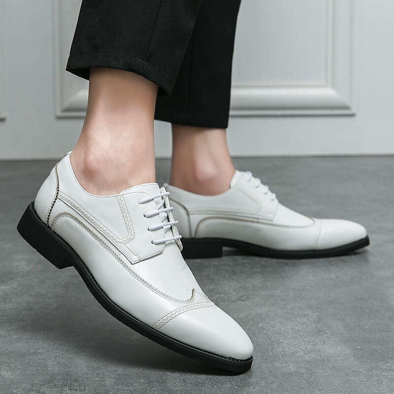 Men's in plus size, new casual fashionable business dress shoes, trendy Blok pointed leather shoes