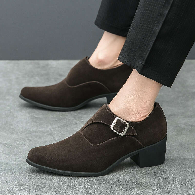 Large size high-heeled 2024 Spring and Autumn new thick soled casual 37-46 trendy height increasing leather shoes