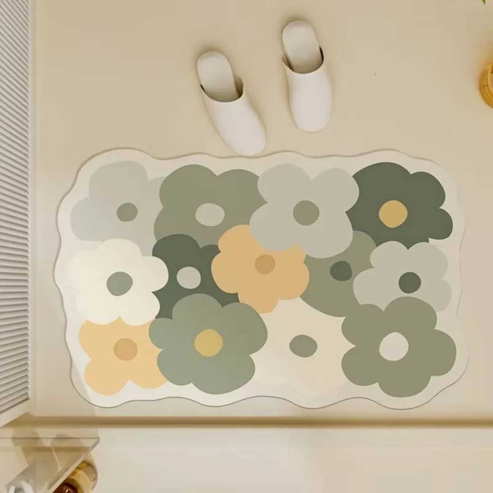 VIKAMA Morandi Color Flower Absorbent Non Slip Rug Bathroom Entry Door Mat Wabi-Sabi Style Home Decoration C251103