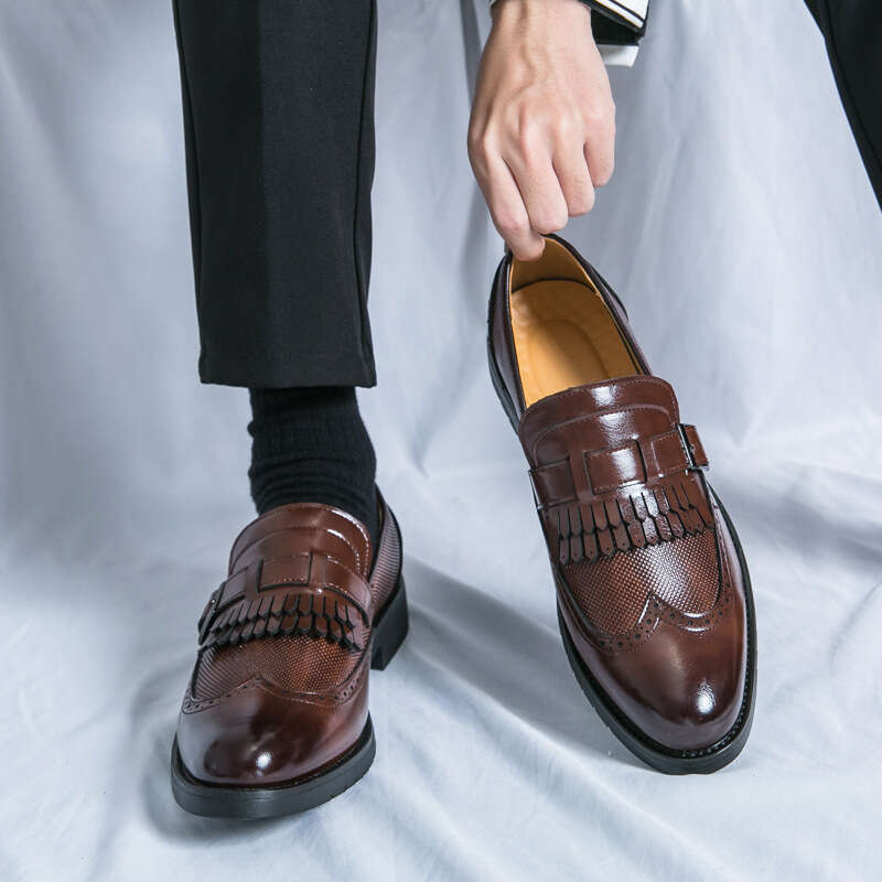 Large men's tassel leather shoes, sizes 38-48, 2024 Spring and Autumn new business formal wear, one step groom's wedding shoes