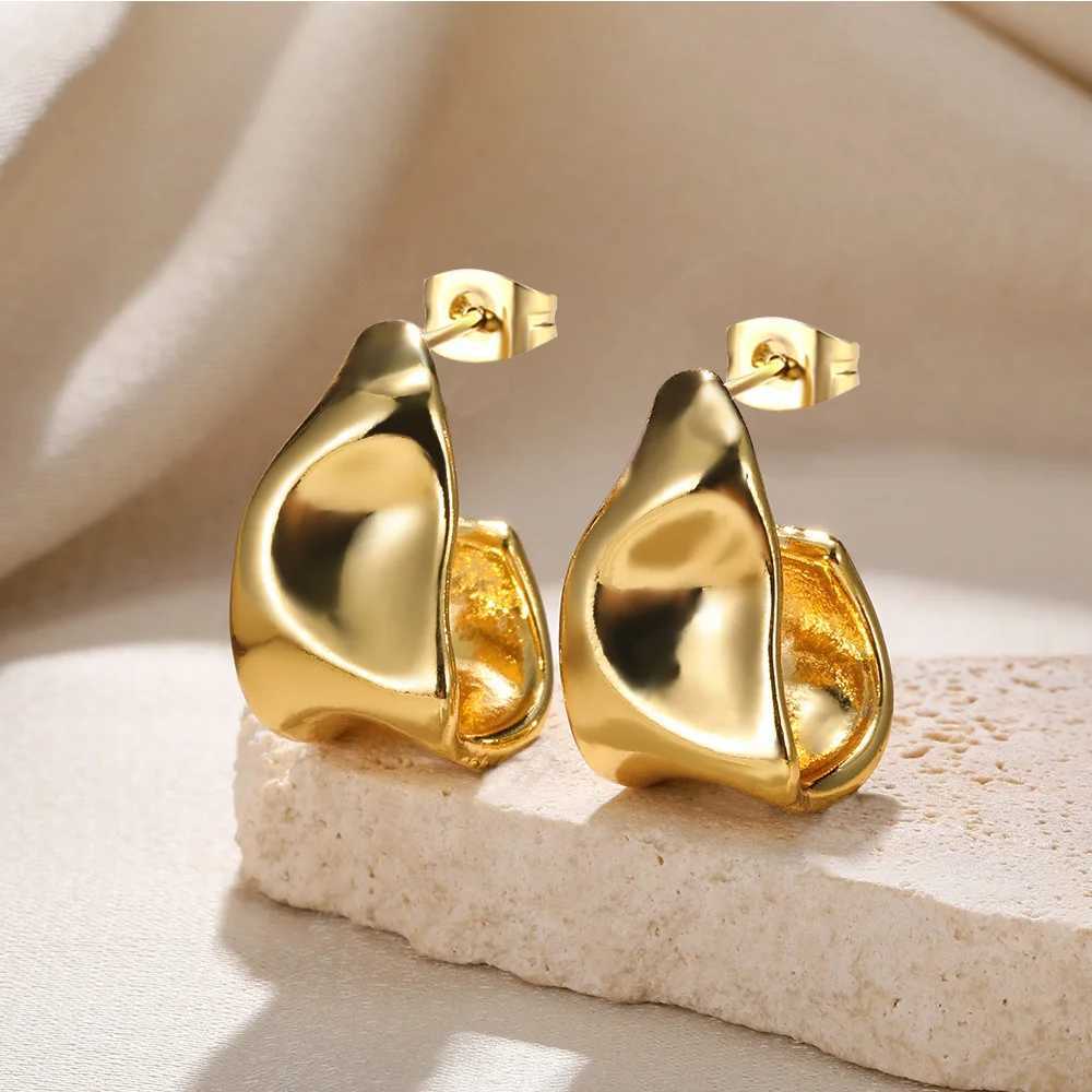 Trends Irregular Geometric Shape Creole Stud Earrings Gold Color Stainless Steel Unusual Earrings For Woman Ear Creoles YMXE120 C251103