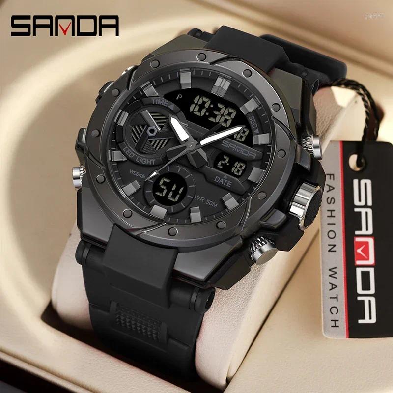 Wristwatches SANDA 3313 LED Digital Shockproof Sports Waterproof Mens G-Style Military Quartz Watch For Men Dual Display Relogio