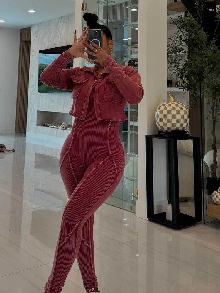 2 Pant Women's Elegant Ribbed Jumpsuit with Long Sleeve Jacket - Lightweight Casual Two Piece Pants Set Summer C260312