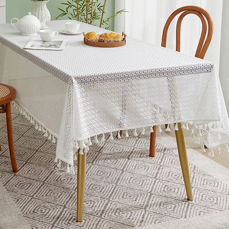 Hollow-out tablecloth, cotton and linen, artistic and sophisticated rectangular tablecloth, coffee table cover, stain-resistant 9DSS01
