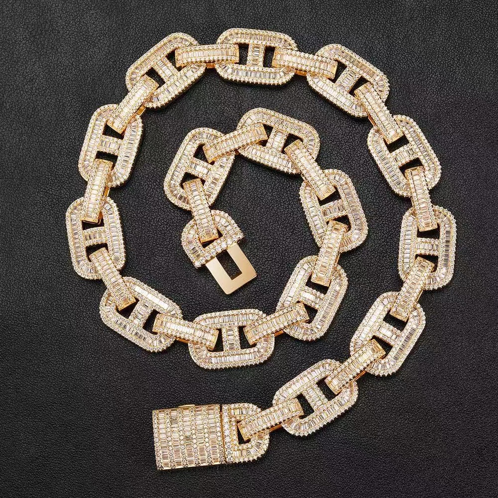 Ice out chain bracelet moissanite chain Vvs Cuban Chain Link Baguette Moissanite Diamond Mariner