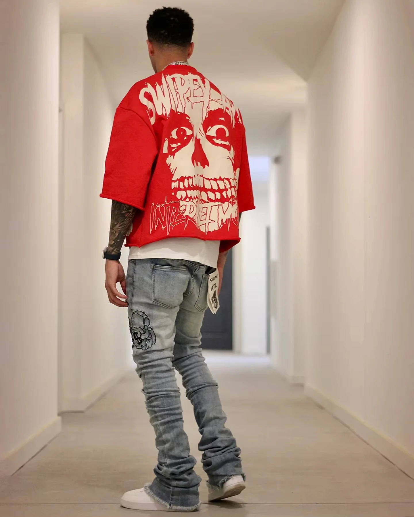 Y2K Vintage Gothic Skull Graphic Print T-Shirt Men Oversized Casual Pure Cotton Short Sleeve Tshirt Streetwear Women Cropped Top 250402