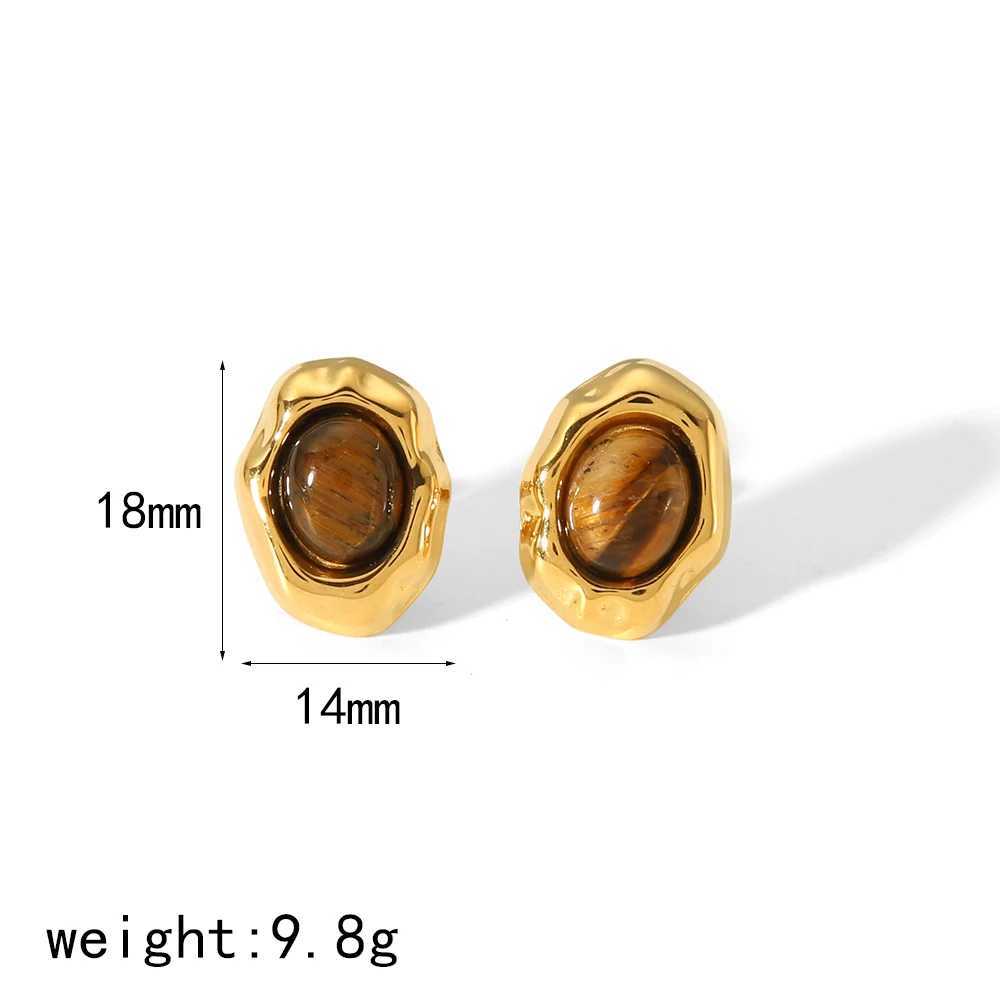 Fashion 18K Gold Plated Irregular Geometric Stud Earrings Waterproof Stainless Steel Nature Stone Pearl Earrings Jewelry C251103