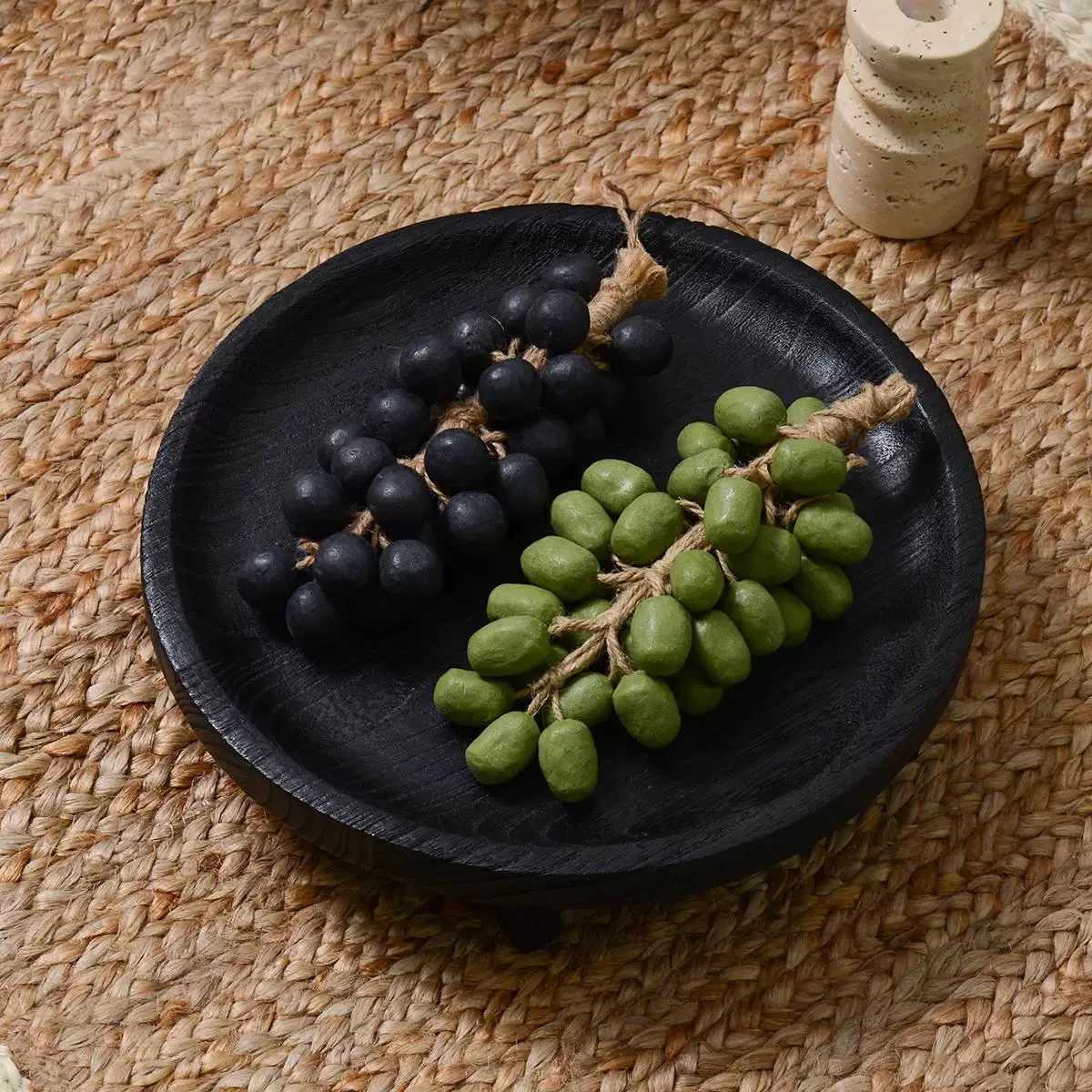 Retro Fruit Plate He Living Ro Coffee Table Teak Black Round Tray Solid Wood Small Wooden Plate Wooden Candlestick Plate Y251025