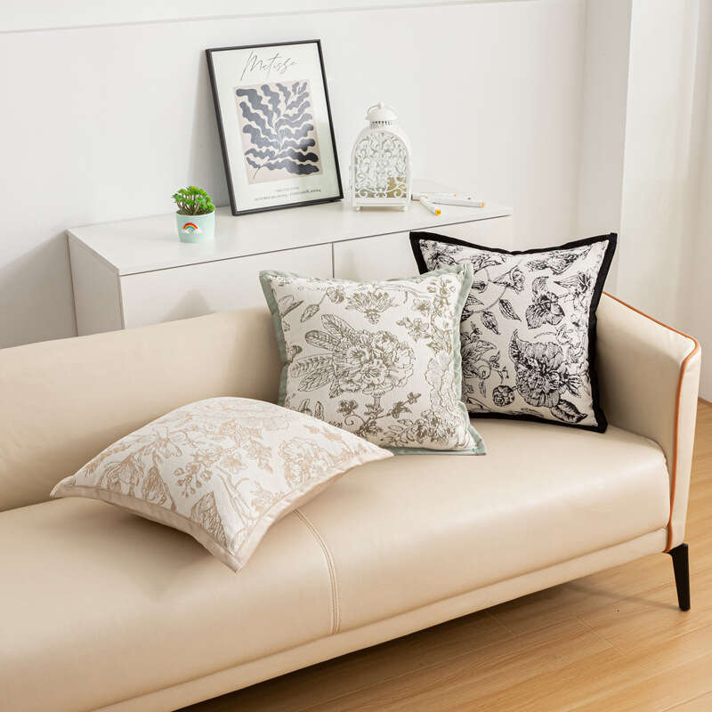 New Cream Chenille Flower Sofa Cushion Cover Simple European Style Bay Window Bedside Homestay Lumbar Pillow