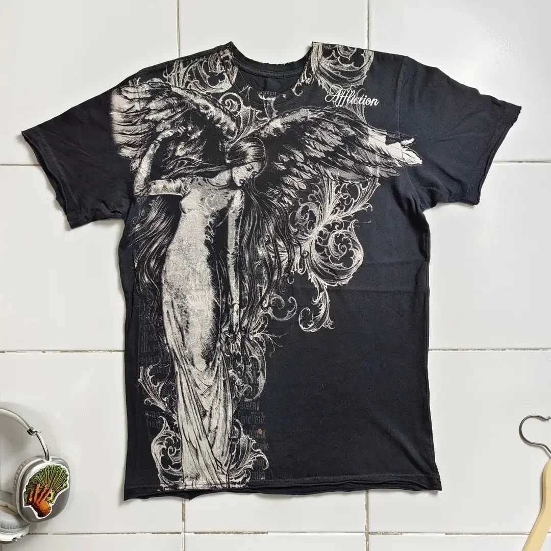 Retro Punk Hip Hop Graphic Print Oversized T Shirt 2000s T shirt Clothes Mens new Round Neck Cotton Short Sleeve Top X250613