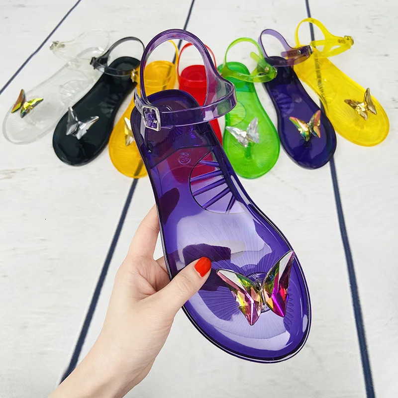Jelly Sandals with Butterfly Slippers Fashionable PVC Beach Sandals Summer Fashion 250401