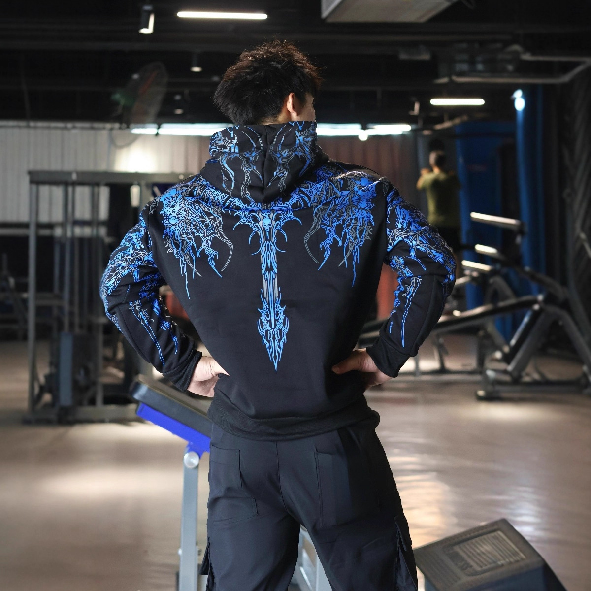 Designer Luxury Top, Casual Style, Dark Running Sports Men's Hooded Sweatshirt, Fitness Clothing, Fashionable Street Sweatshirt