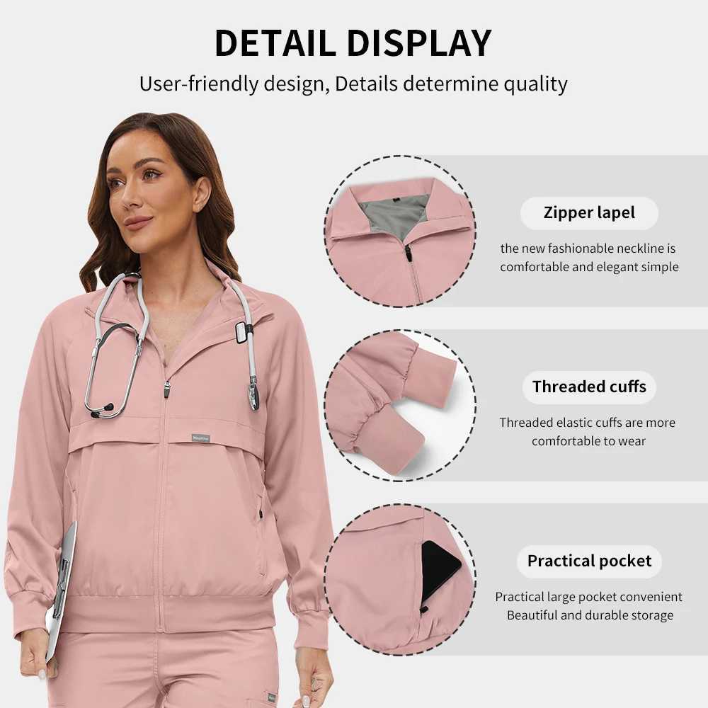 Scrub Jackets Warm Up Medical Scrub Jackets for Women Zip Front Long Sleeved Jacket Doctor Nursing Scrub Outerwear Workwear Tops J251103