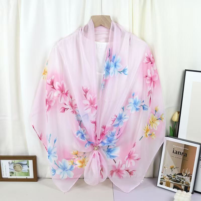 T405 thin long scarf chiffon printed silk scarf ladies scarf spring and summer sun protection gauze scarf holiday gift